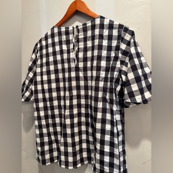 a new day Black and White Plaid Blouse gingham cottage core fall large flutter - Picture 5 of 10